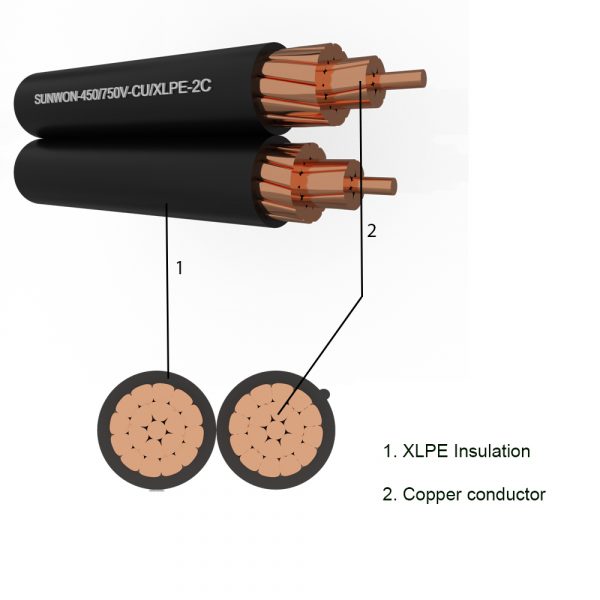 2 core twisted copper cable SUNWON-0.6/1kV-CU/XLPE-2C structure