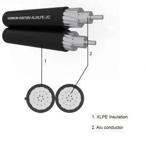 2 core twisted aluminum cable SUNWON-0.6/1kV-AL/XLPE-2C structure