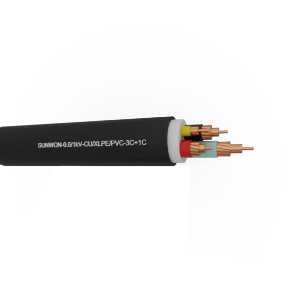 4-cores shielded copper cable SUNWON-0.6/1kV-CU/XLPE/PVC-3x+1x 2