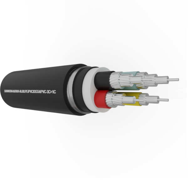 4-cores underground aluminum cable SUNWON-0.6/1kV-AL/XLPE/PVC/DSTA/PVC-3x+1x