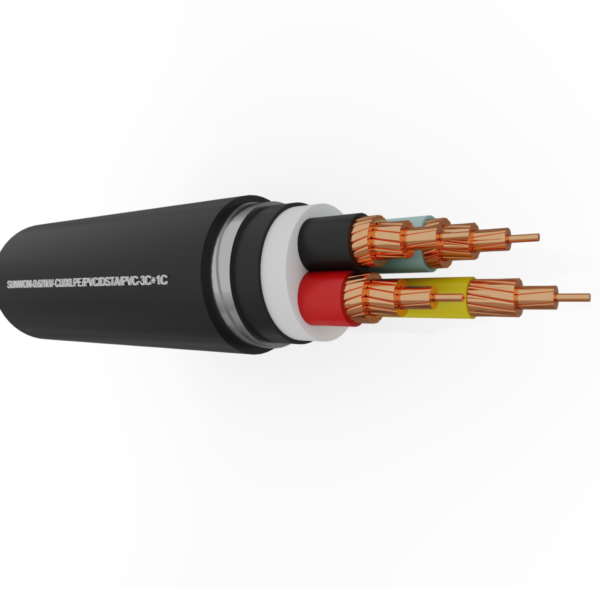 4-cores underground copper cable SUNWON-0.6/1kV-CU/XLPE/PVC/DSTA/PVC-3x+1x