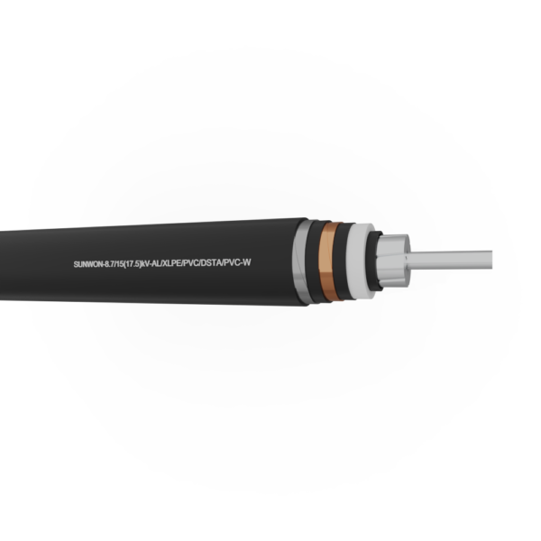 1-core underground aluminum cable SUNWON- 8.7/15 (17.5) kV-AL/XLPE/PVC/DSTA/PVC-W 2 3